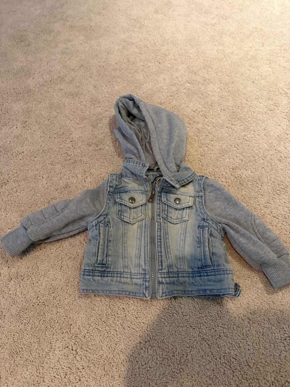 Urban Republic Light Blue Denim Jacket with Gray Hooded Sleeves